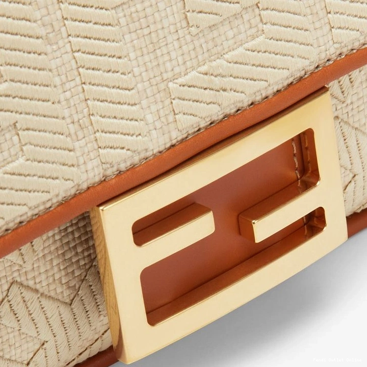 Cheap Mini Straw Baguette Beige Bag In Fendi Motif FF 0814